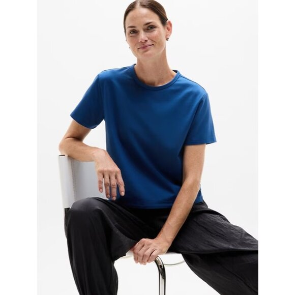 Athleta L Supima Cotton Essenital Tee Maritime Blue Large Regular - Picture 1 of 5